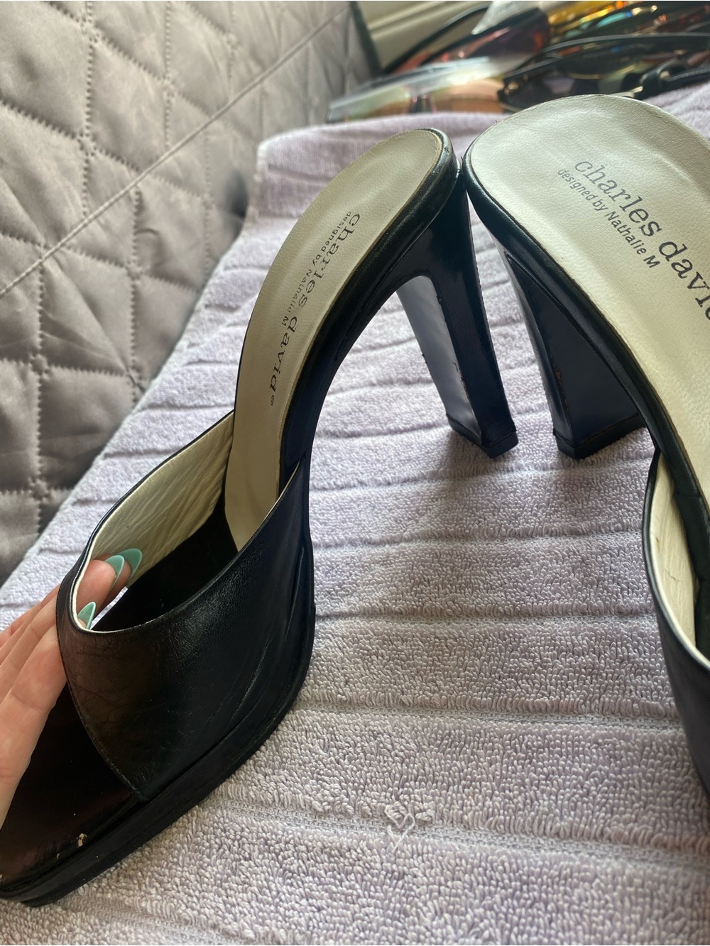 Vintage Charles David Black Leather Mules • Made in Spain • Y2K/90s 8.5
